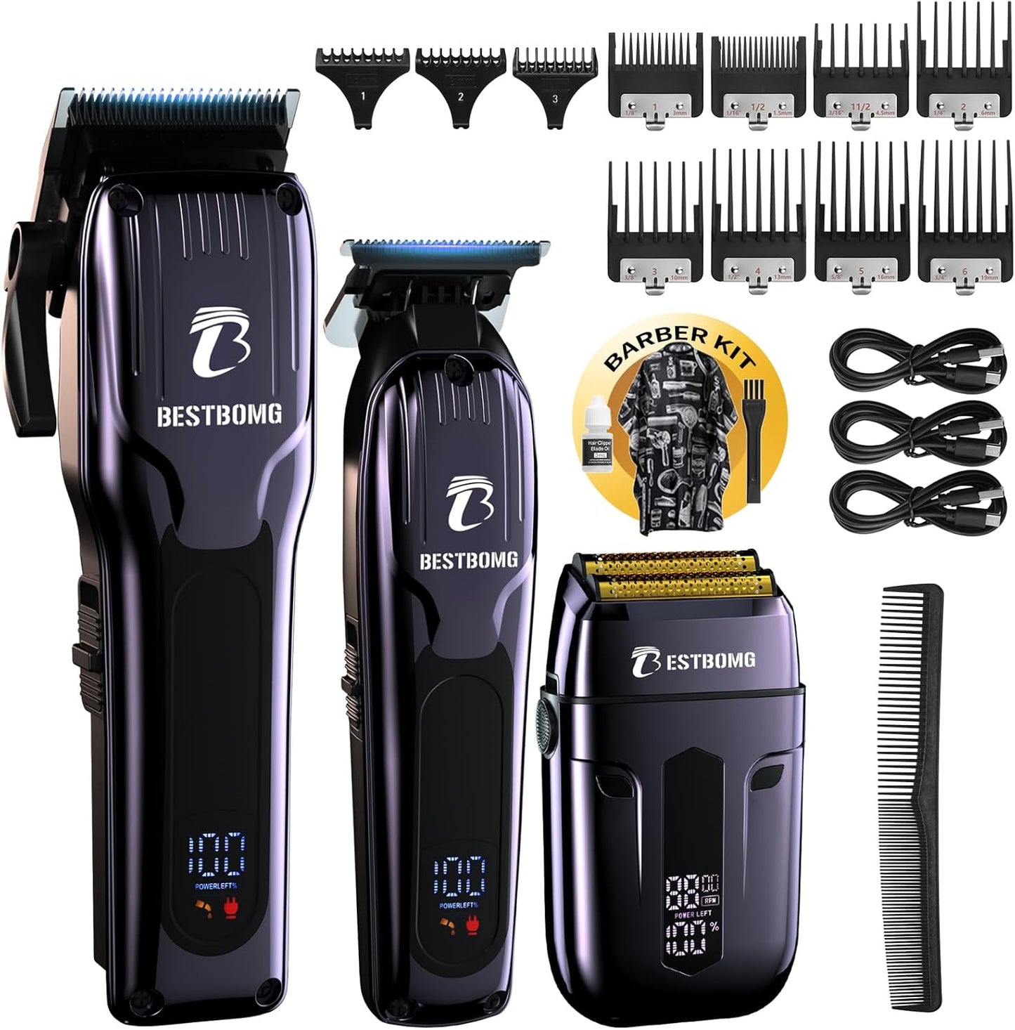 Professional Hair Clippers for Men - Rechargeable Metal T-Blade Beard Trimmer & Shaver Set | LED Display, Bronze