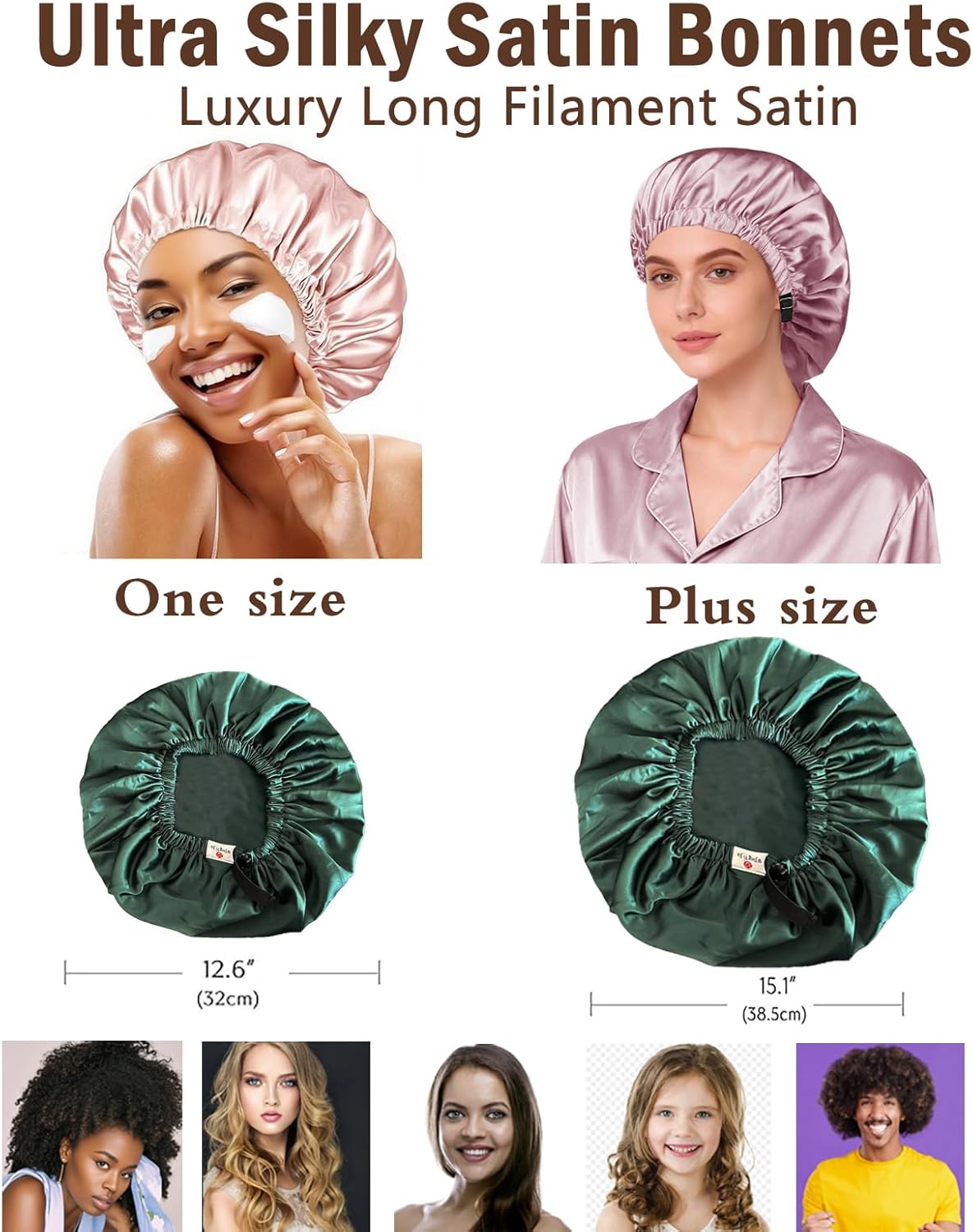 Silk Satin Bonnet Set - Soft Sleep Caps for Curly Hair | 2-Pack, Women's Night Bonnets