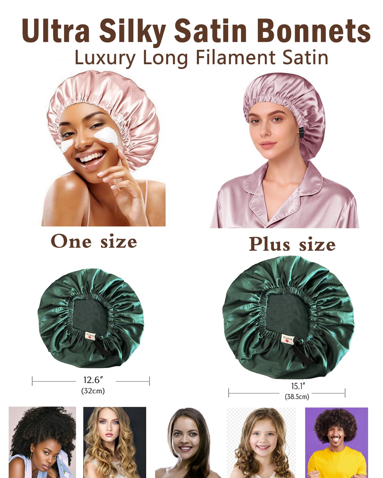 Satin Bonnet 2Pcs Silk Bonnet Hair Bonnets For Sleeping Silky Soft Sleep Cap Womens Night Curly Natural Hair Caps