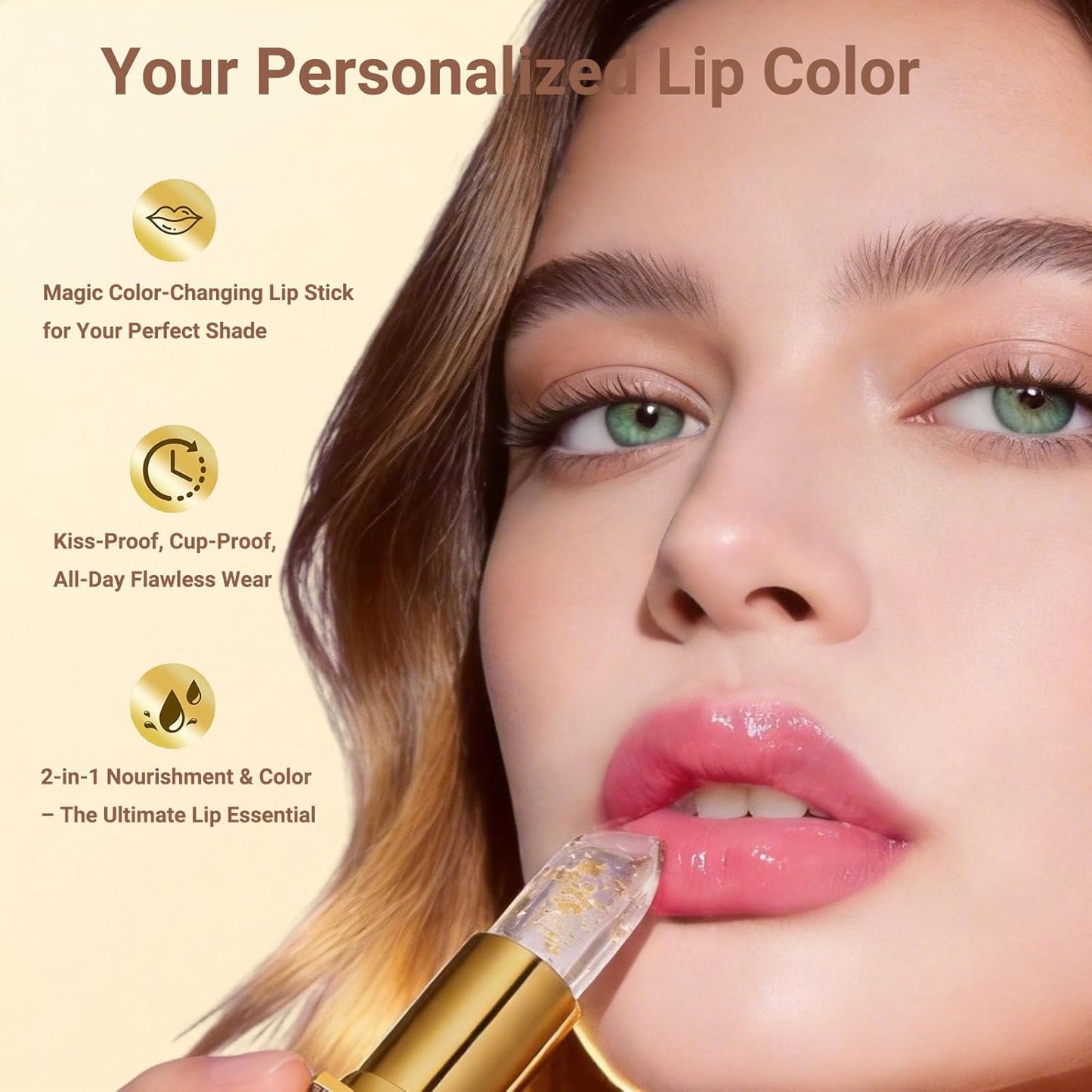 Color Changing Lipstick for Mature Women - pH Adjusting, Transfer-Proof, Long-Lasting Moisturizing Lip Glow | Gold