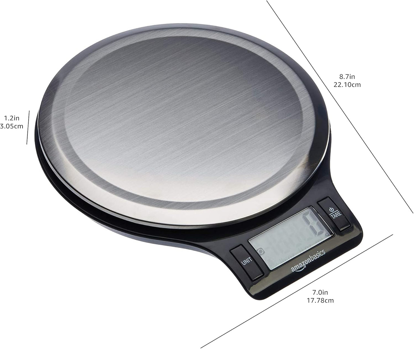 Digital Kitchen Scale - LCD Display, Tare Function, Weighs Up to 11 Pounds | Black & Stainless Steel