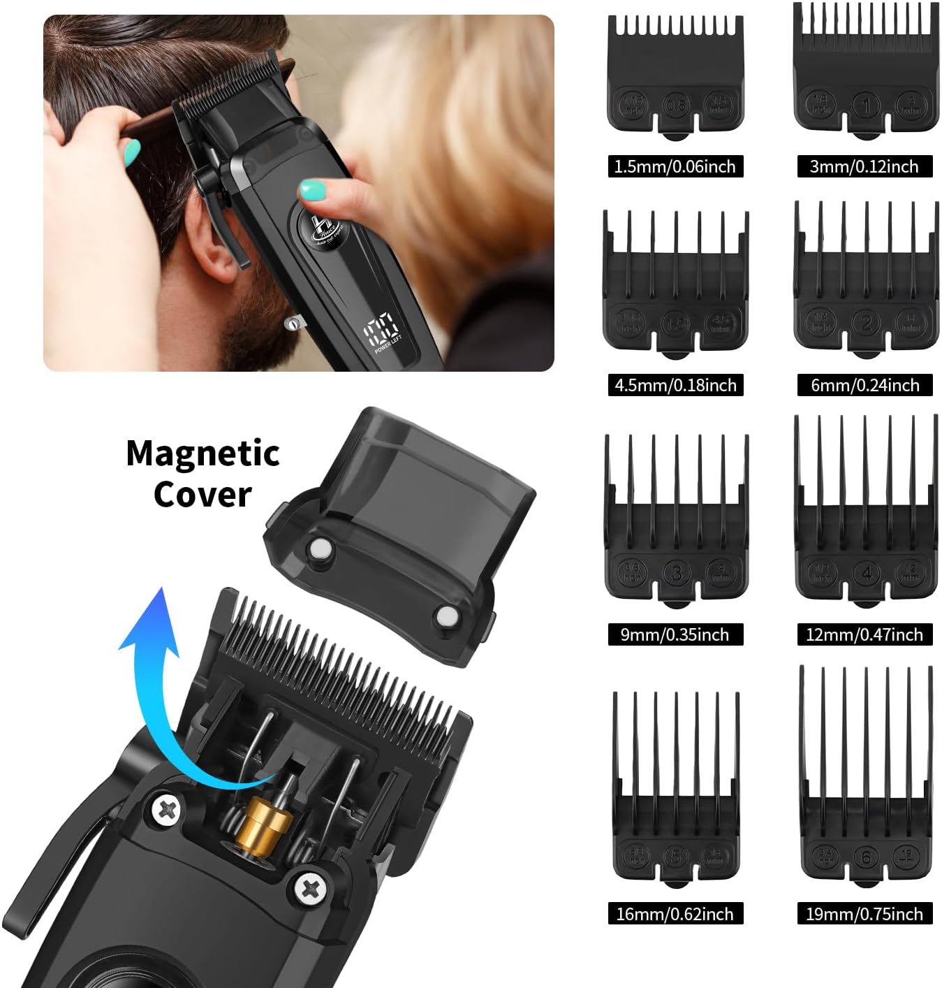 Professional Hair Clippers for Men - Cordless Barber Clippers with LED Display & 2000mAh Battery | 150 Mins Runtime, DLC Blade, 8 Guide Combs