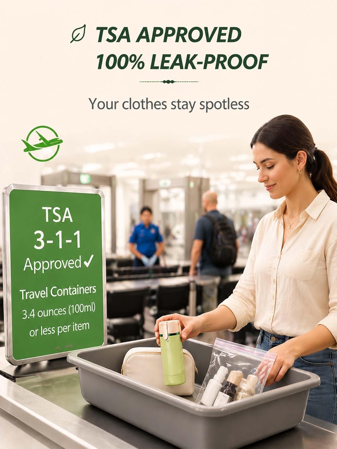 Travel Dispenser Bottle - 4 in 1 TSA Approved Leak Proof Toiletry Containers for Shampoo, Conditioner & Lotion | Easy Clean Travel Bottles for Gym & Business