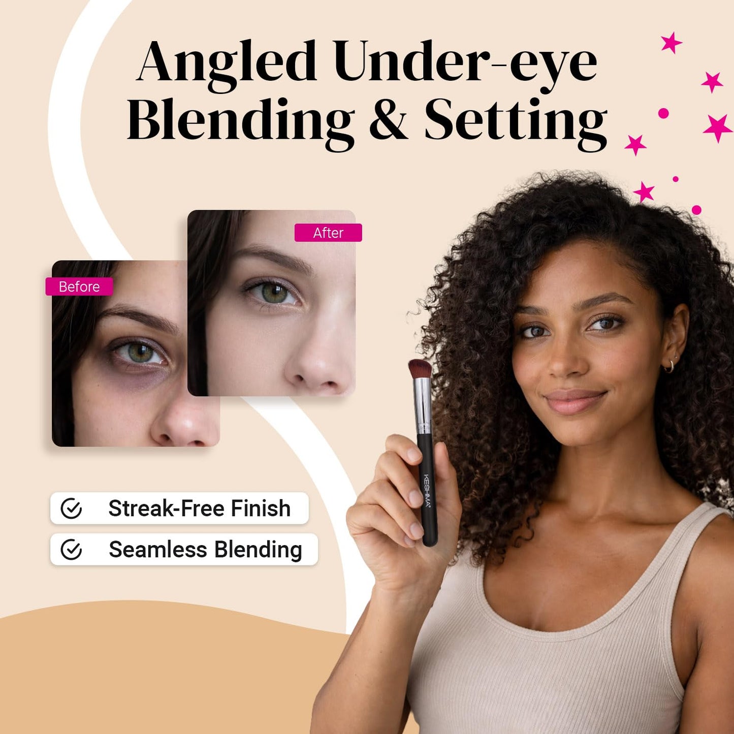 Angled Concealer Brush by Keshima - Under-Eye Concealing, Contouring & Setting, Seamless Streak-Free Finish - Works with Liquid, Cream & Powder - Soft, Dense Synthetic Bristles