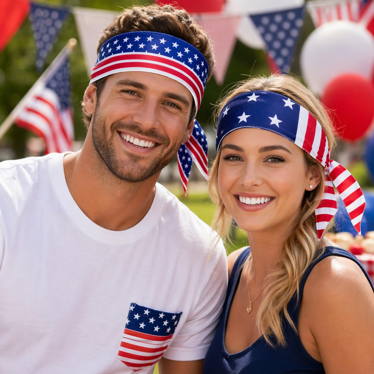 LEJOJOIN 2PCS American Flag Bandana Headbands USA Patriotic Headband for Men Women Perfect Match 4th of July Shirts Outfits (Red White Blue)