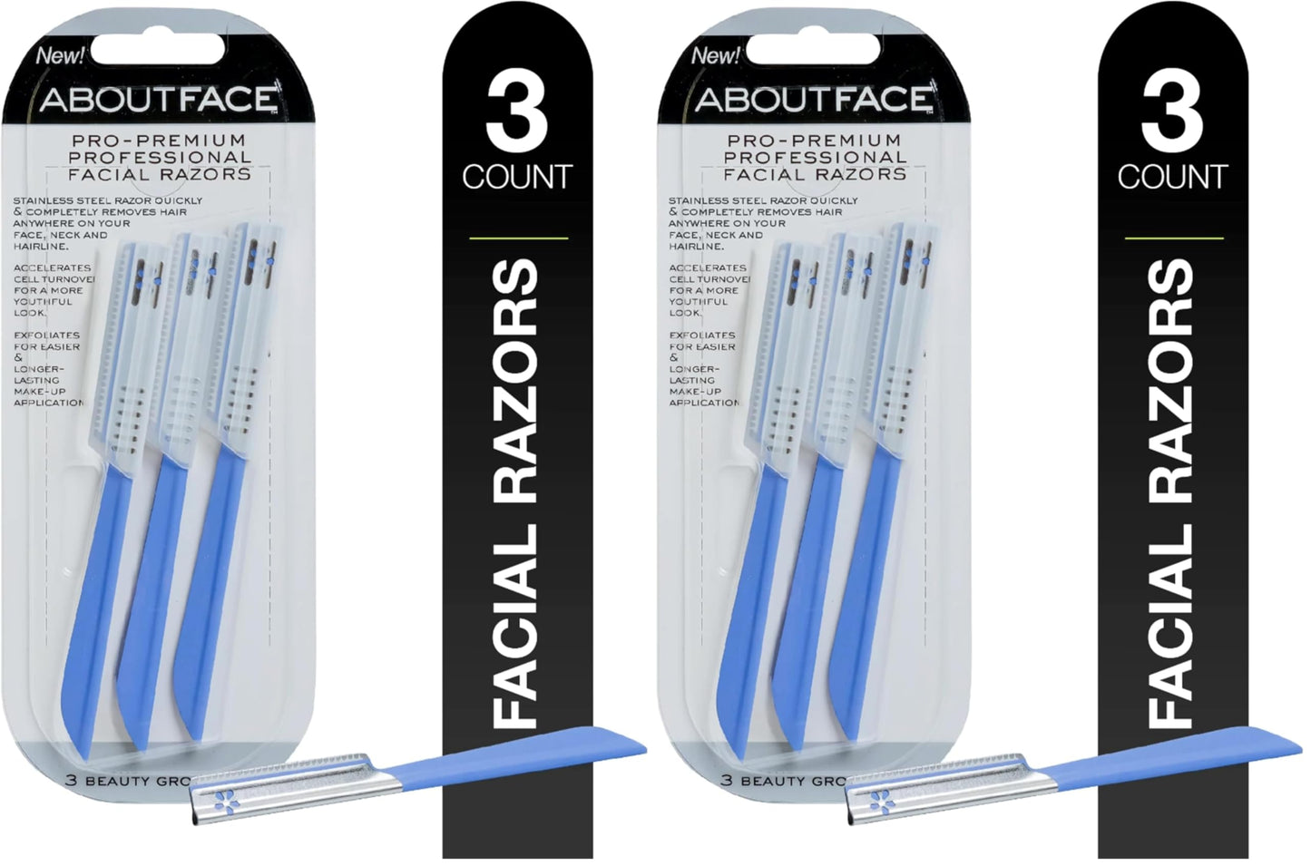 About Face Pro-Premium Facial Razors - 3 Beauty Groomers for Hair Removal, Ideal for Shaving, Exfoliating, Dermaplaning and Brow Shaping, Japanese Stainless Steel Gently Removes Facial Hair