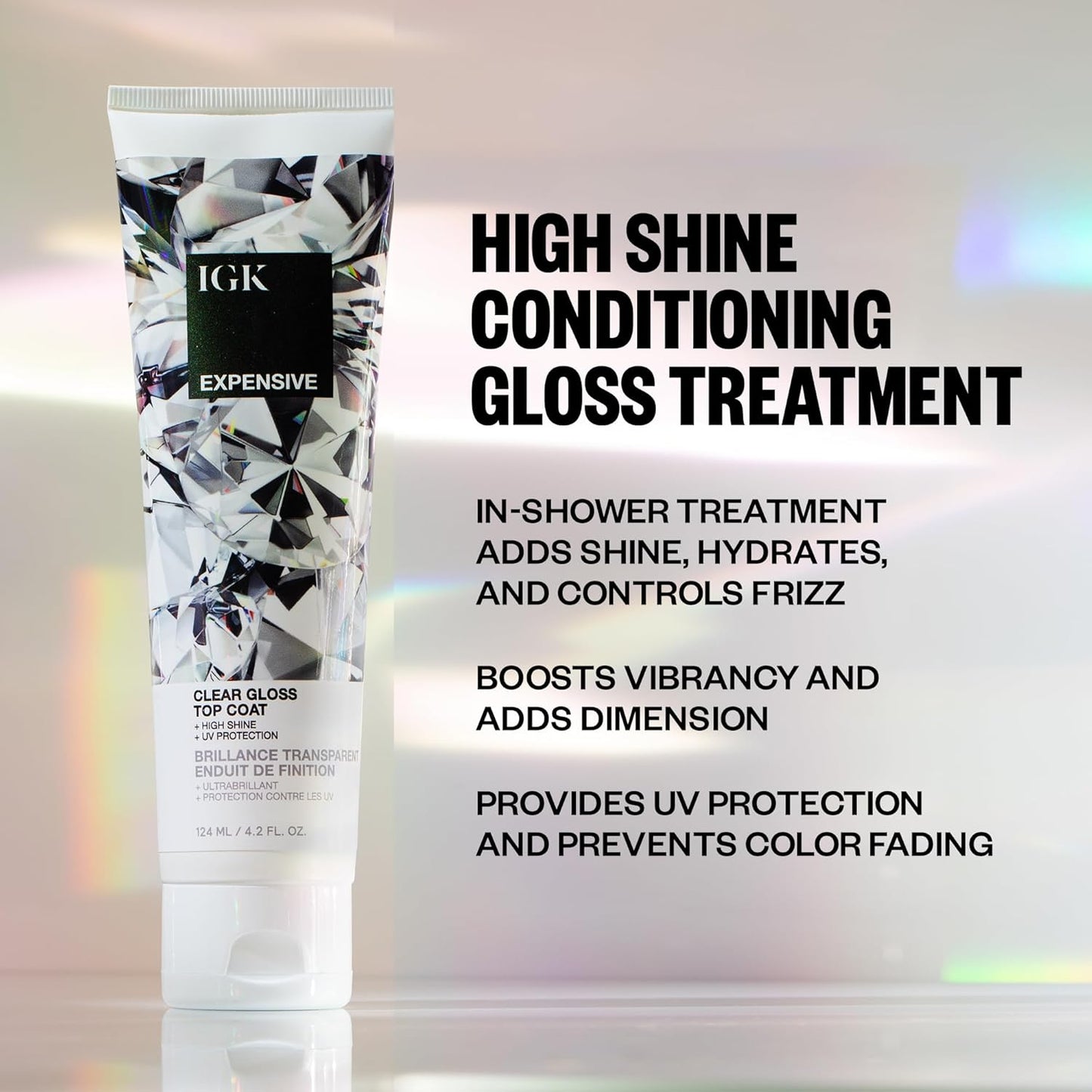 IGK Expensive Clear Gloss Top Coat - High Shine Treatment for Soft, Smooth Hair | Revives Color & Controls Frizz | 4.2 Oz