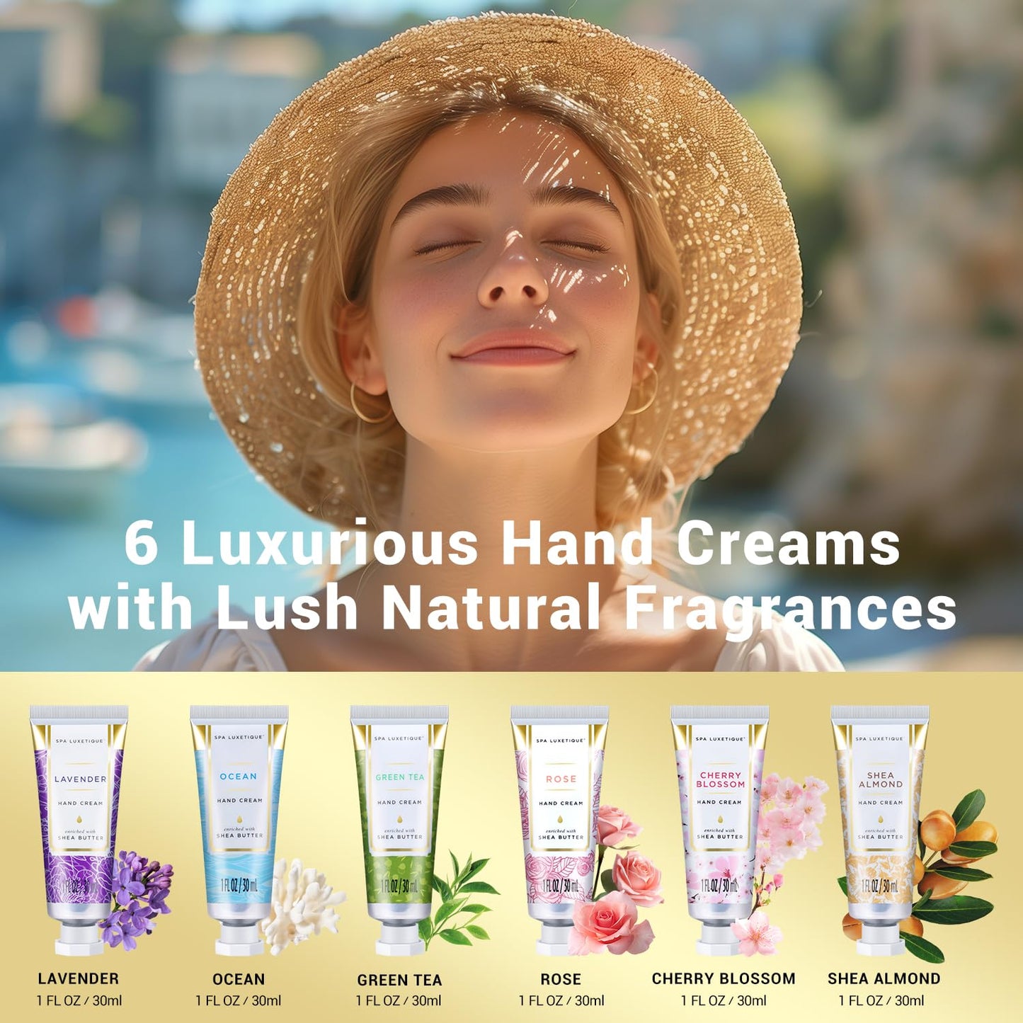 Hand Cream Gift Set for Women - Mini Moisturizing Lotion for Dry Hands | Travel Size 6 x 1 OZ