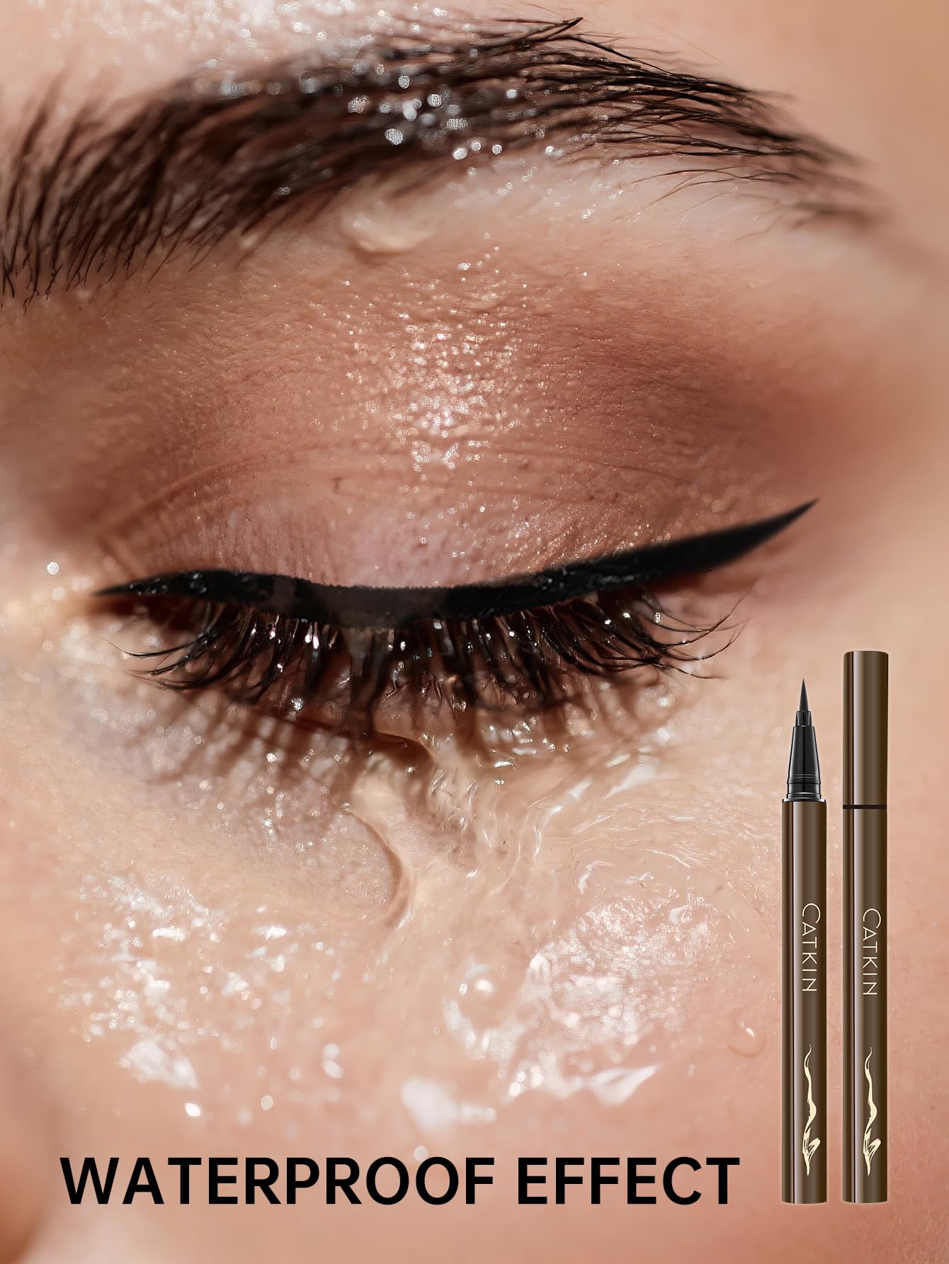 Catkin Liquid Eyeliner Pen Ultra-fine Waterproof Smoothy Stay 24 hrs Long Lasting Quick Drying for Sensitive Eyes Alcohol Free Very Black