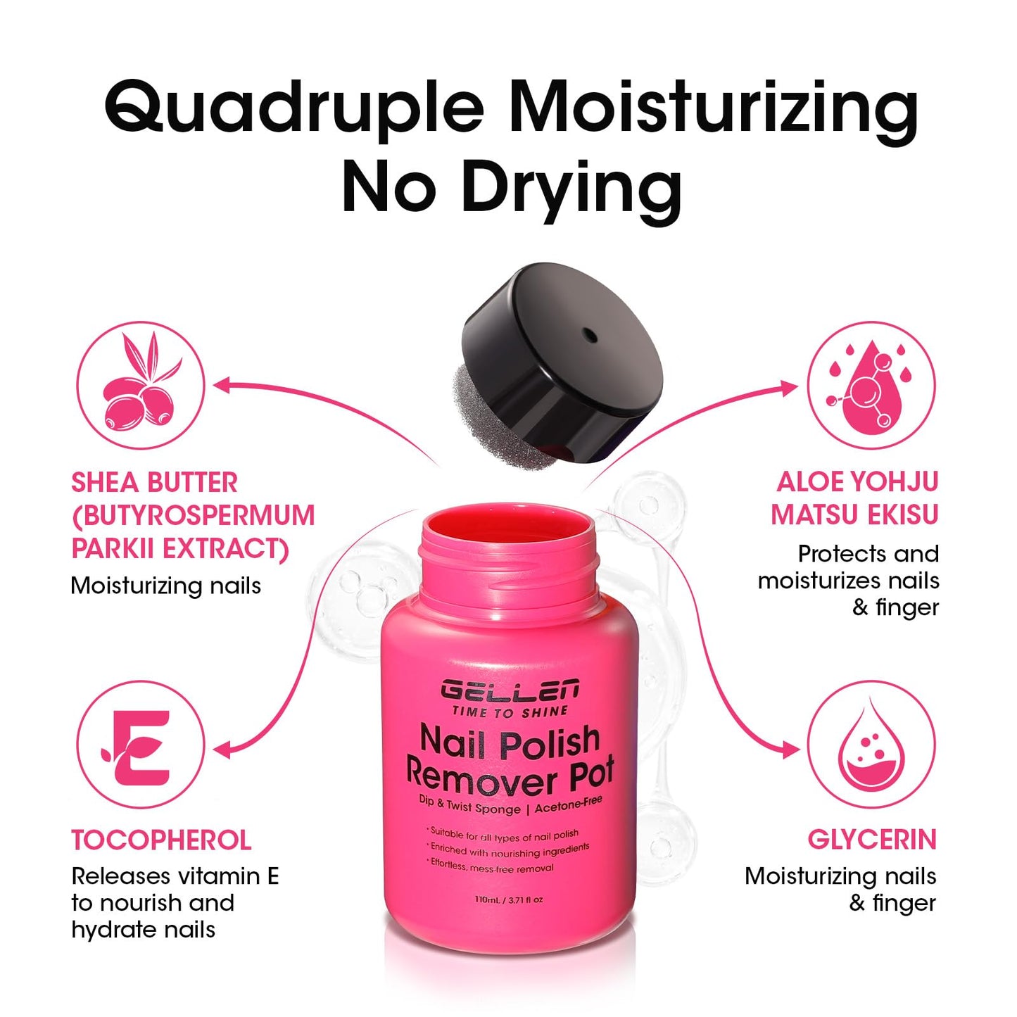 GELLEN Nail Polish Remover Jar, Fragrance Acetone Free, 5-9s Quick Removal