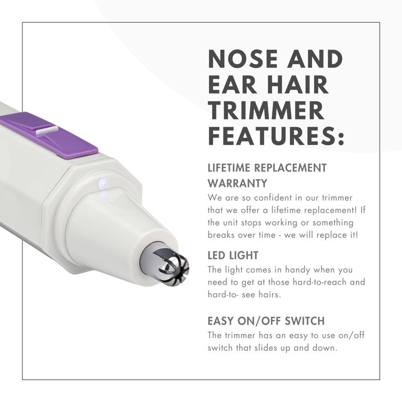 ToiletTree Products Water Resistant White Nose and Ear Hair Trimmer with LED Light