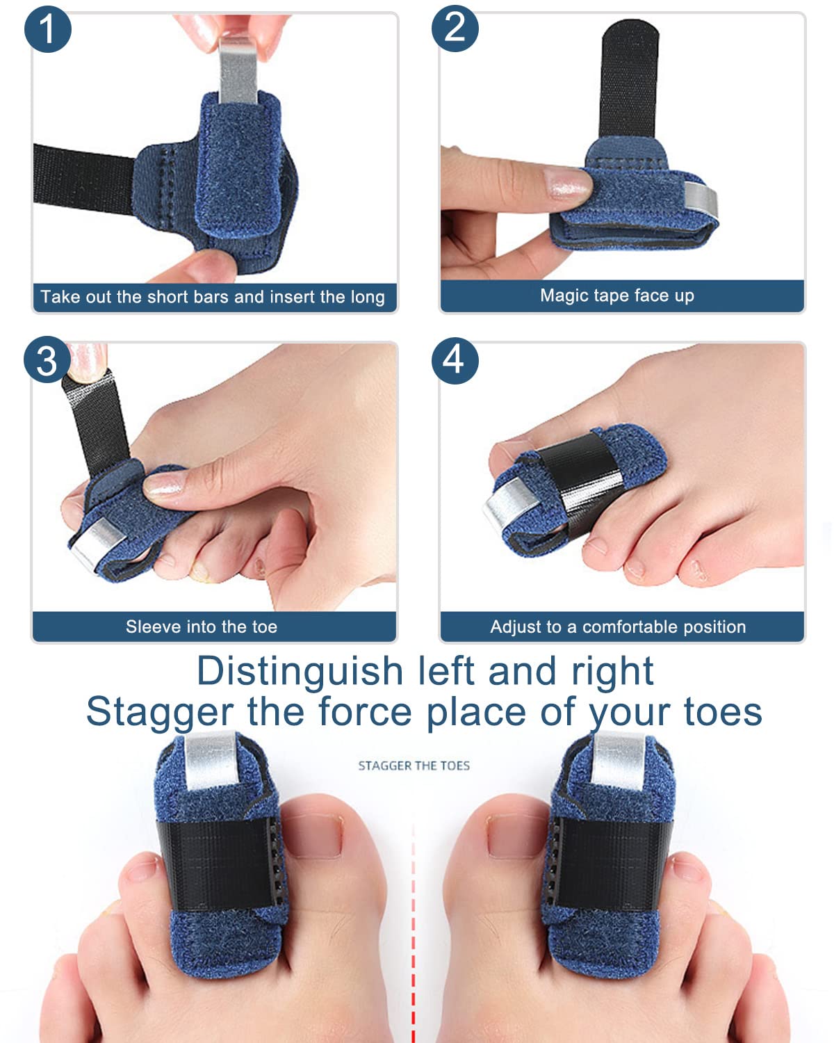 Golbylicc 1 Pair Toe Splint Broken Toe Brace Toe Straightener for Hammer Toe, Curled Toe, Big Toe, Women Men Broken Toe Support Toe Wraps