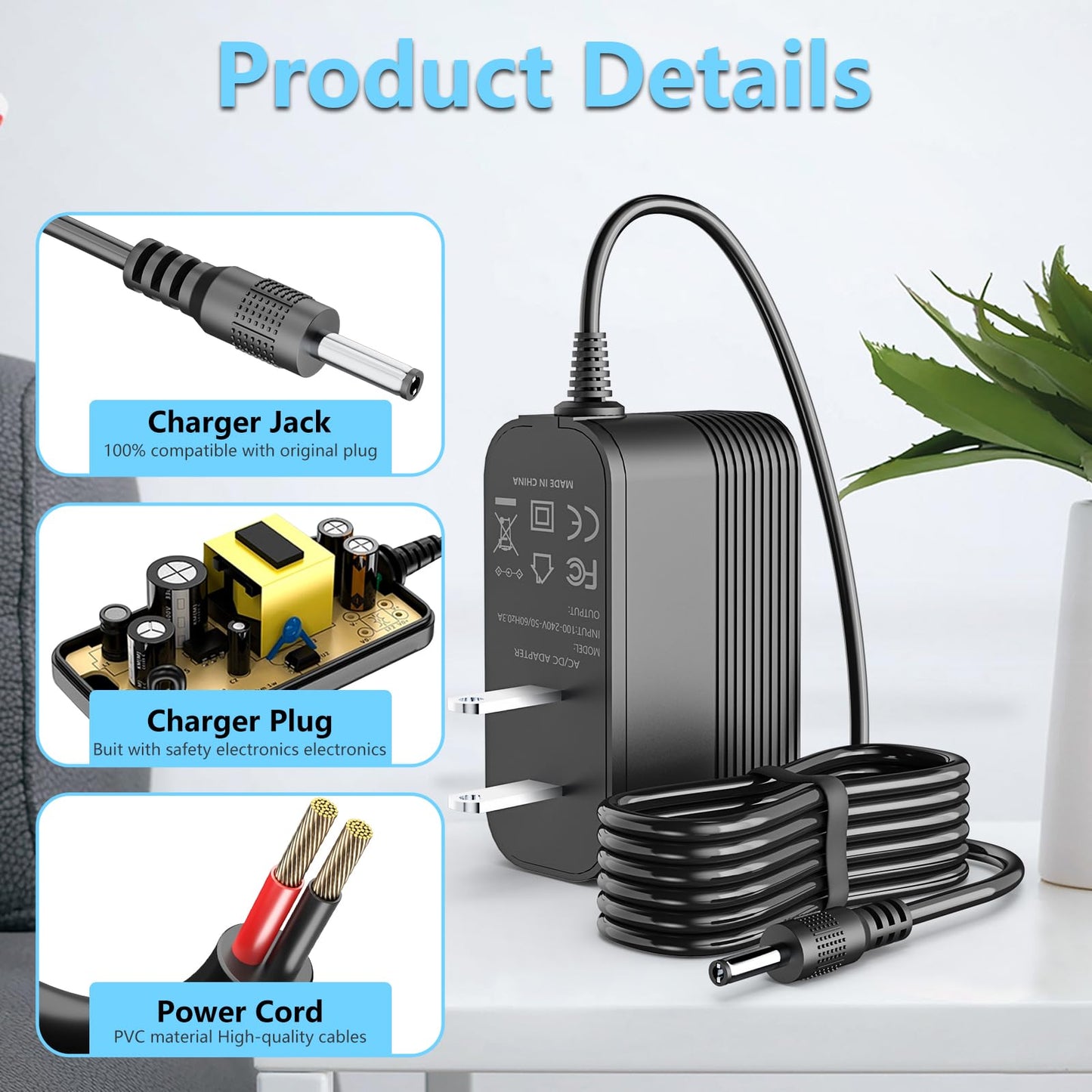 Charger for VacLife Handheld Vacuum Cleaner Compatible with VacLife VL106 VL188 VL189 VL706 VL188-N H-111 H-106 H106 Handheld Vacuum Power Adapter