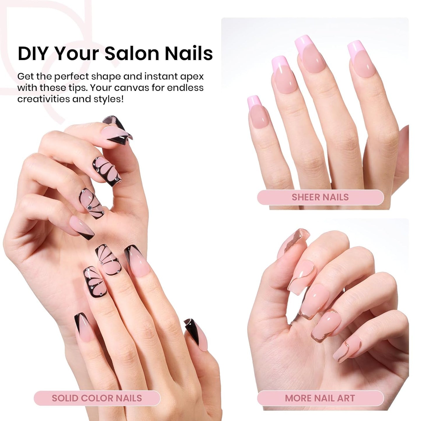 Beetles Nail Tips - Instant Apex Short Coffin Acrylic Tips | 16 Sizes 00-14, 192pcs, No Builder Gel Needed