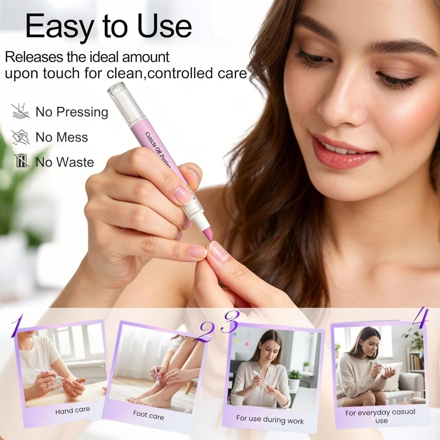 Cuticle Oil Pusher Pen Set - 2-in-1 Ceramic Tip Remover & Nail Oil | Portable Manicure Kit for Dry Nails