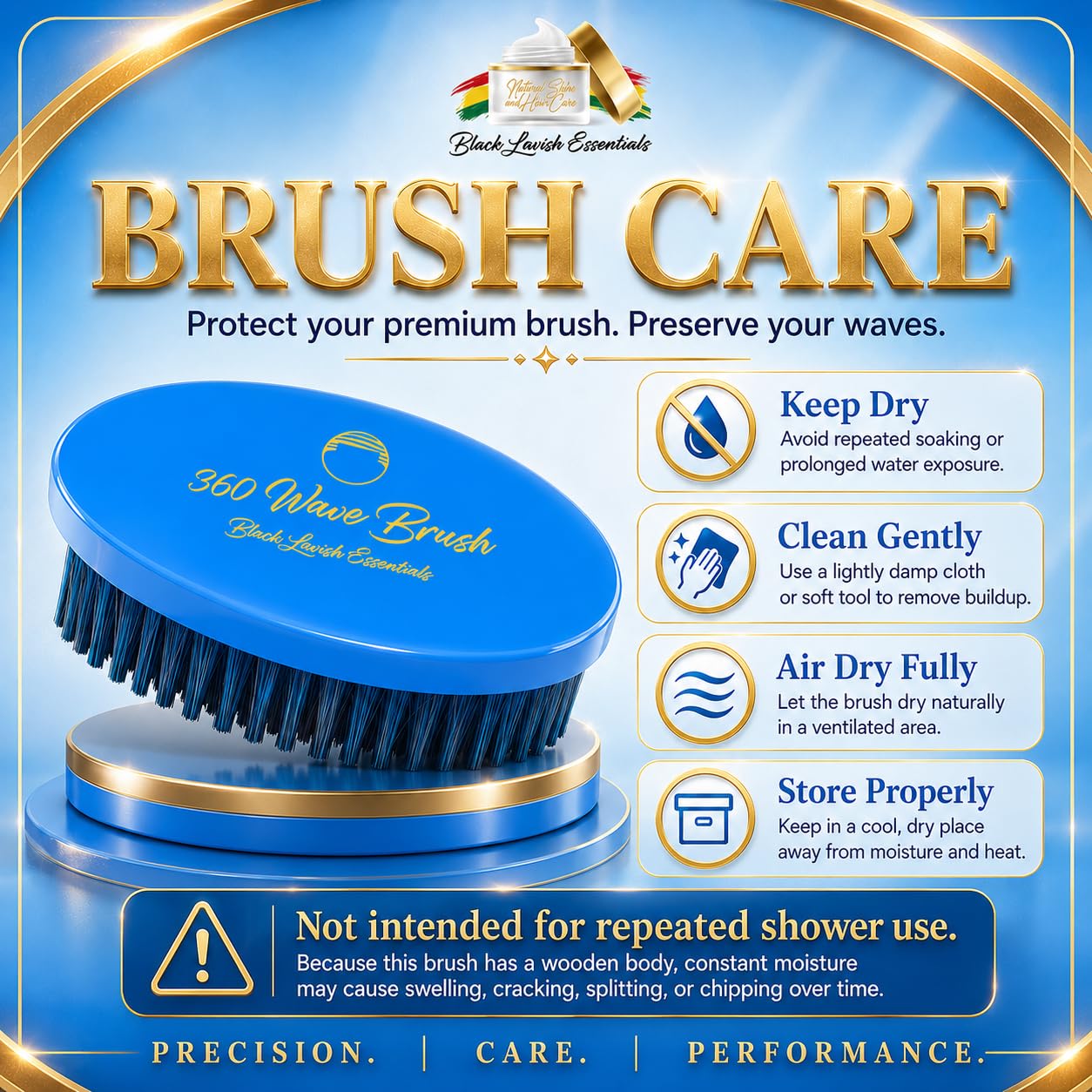 360 Wave Brush - Soft Boar Bristle for Deeper Waves | Curved Design, Medium-Hard, Sky Blue