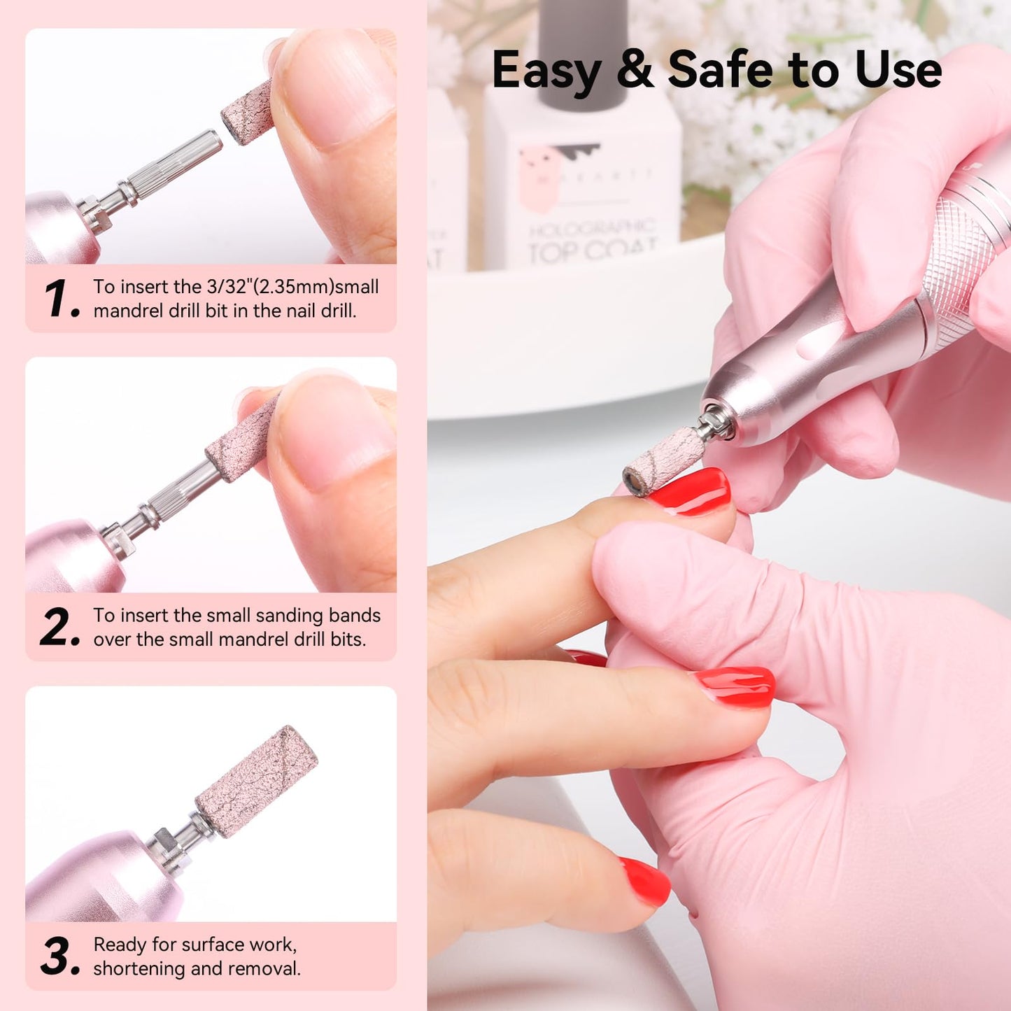 Makartt Nail Drill Bits Sanding Bands for Nail Drill, 100Pcs 4 Color Coarse Fine 80/120/180/240 Grit File Sand with 3.1mm Mini Mandrel Nail Bit Set for Acrylic Nails Gel Manicures and Pedicure