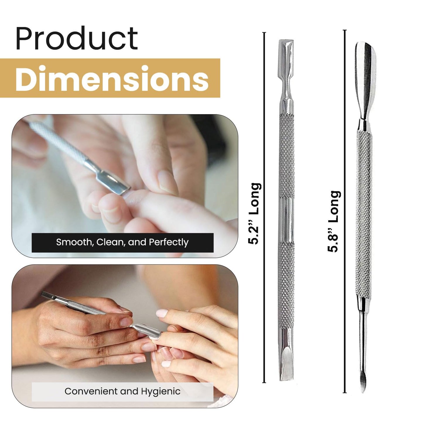 Professional Nail Cuticle Pusher Tool - Dual-Sided Stainless Steel Cuticle Remover & Trimmer | 2-Pack Set