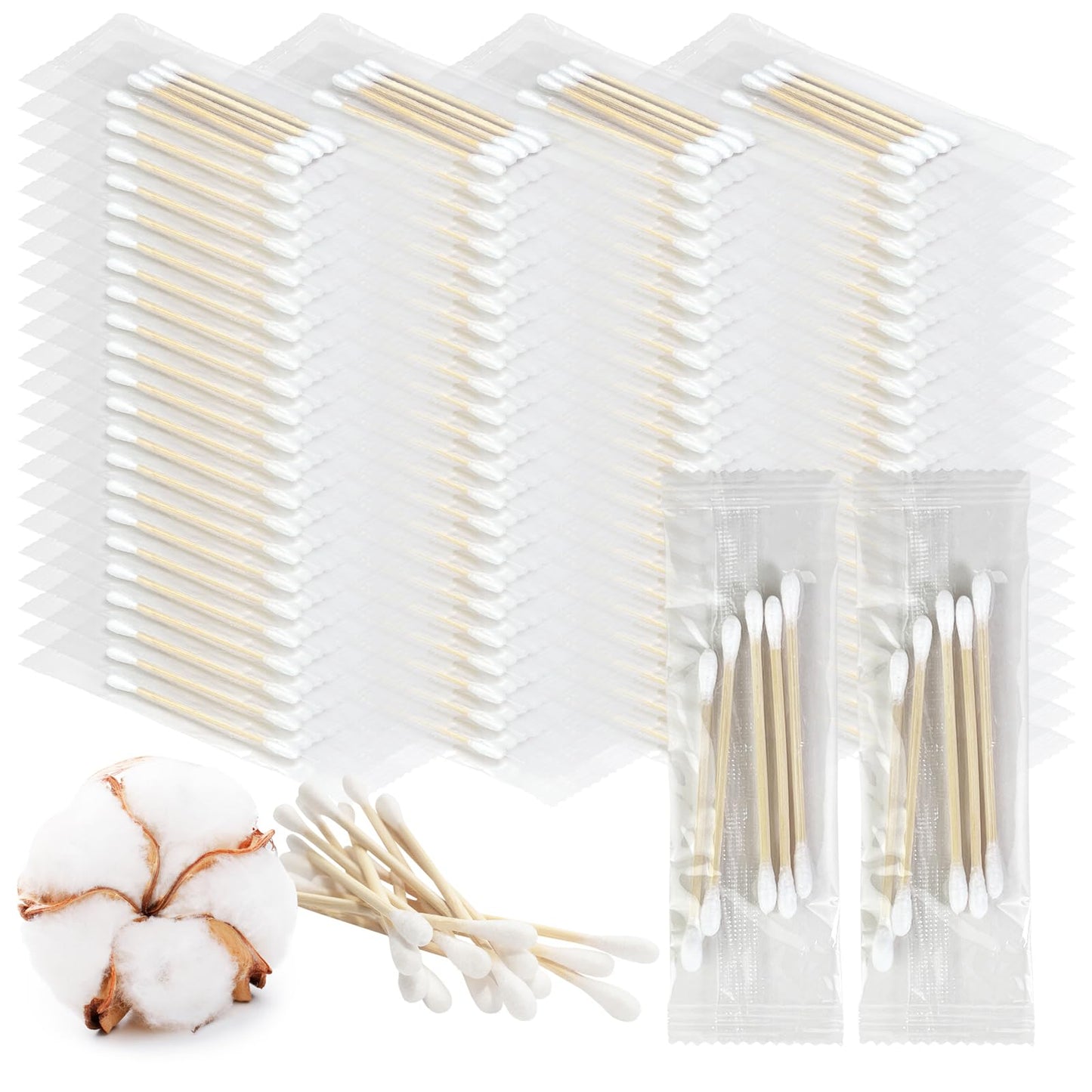Meanhoo Travel Size Cotton Swabs, 1000 Count (200 Packs of 5), Individually Wrapped Disposable Double Round Tips Soft Cotton Buds for Ear Cleaning, Makeup and Hygiene