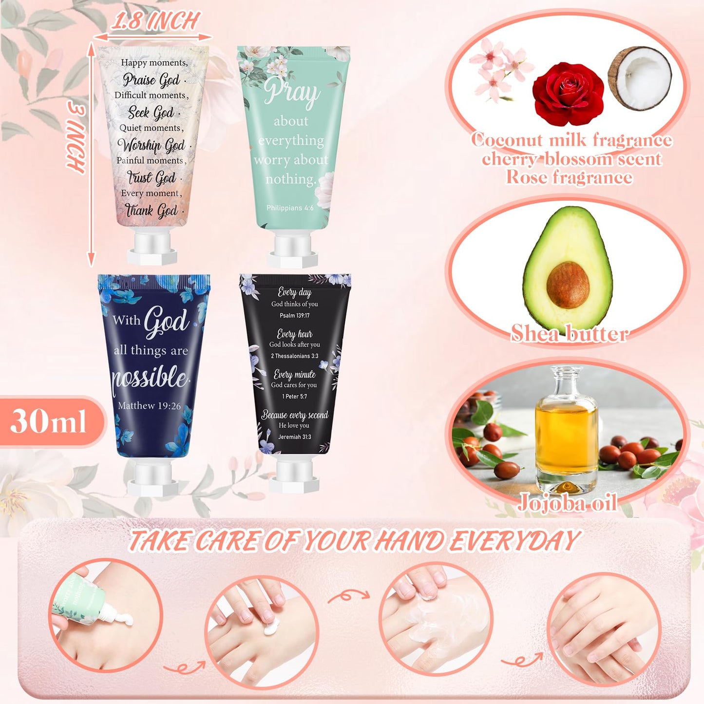 48 Pcs Christian Hand Cream Bulk for Women Mini Travel Size Bible Verse Lotion Dry Skin Hand Lotion for Summer Travel Church Prayers Gifts Coworker Thank You Gifts Wedding Bridal Shower Favors