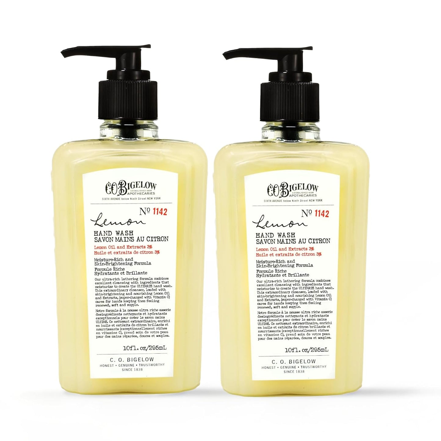 C.O. Bigelow Lemon Hand Wash - Moisturizing Liquid Soap with Aloe Vera | 10 Fl Oz (Pack of 2)