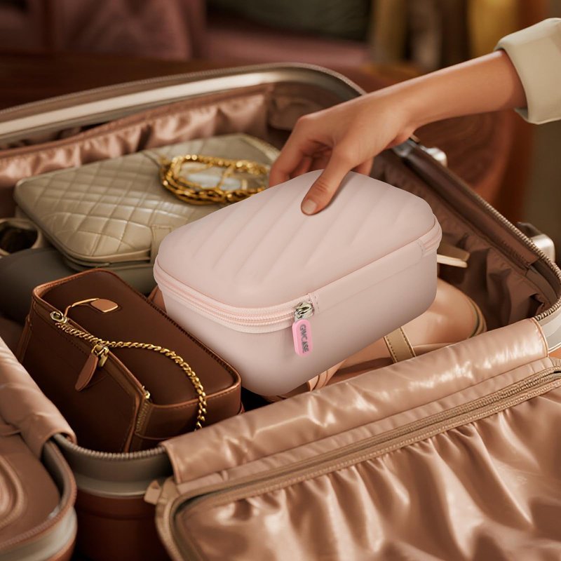 GWCASE Travel Jewelry Case for Women, PU Pink Jewelry Box with 8 Velvet Zipper Jewelry Pouches. 2-Tier Organizer for Rings, Earrings, Necklaces & Bracelet – Stylish Gift for Her（Case Only）
