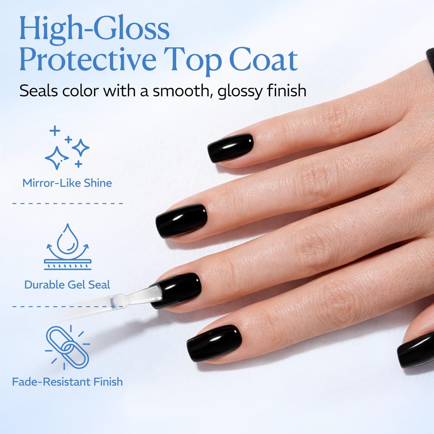 AZUREBEAUTY 18ml Gel Top Coat No Wipe High Gloss Gel Nail Polish Clear Top Coat Long Lasting Shine Finish Soak Off UV LED Nail Lamp for Manicure