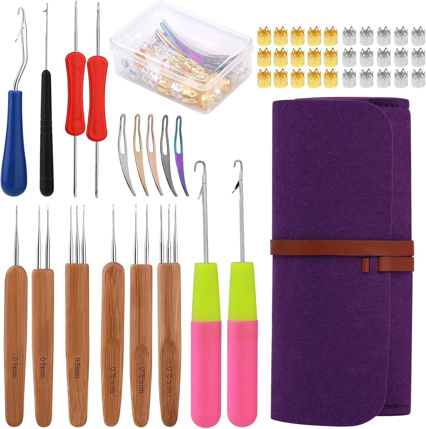 Dreadlock Crochet Hook Set - 48 Pcs Crochet Needles with Case | Various Sizes for Hair Braiding
