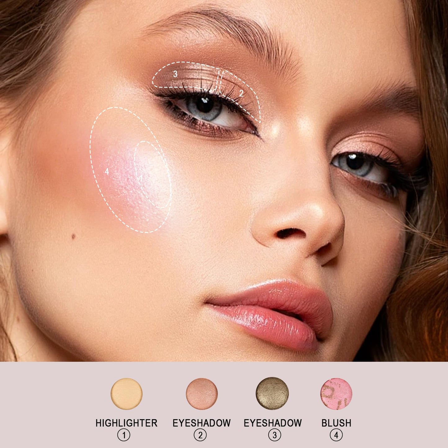 FREEORR Best Baked Makeup Palette with Bronzer, Highlighter, Blush and Eyeshadow, Smooth Velvet Highly Pigmented, Long Lasting Travel Compact, 7 Colors All in One Makeup Palette Gift Kit for Women