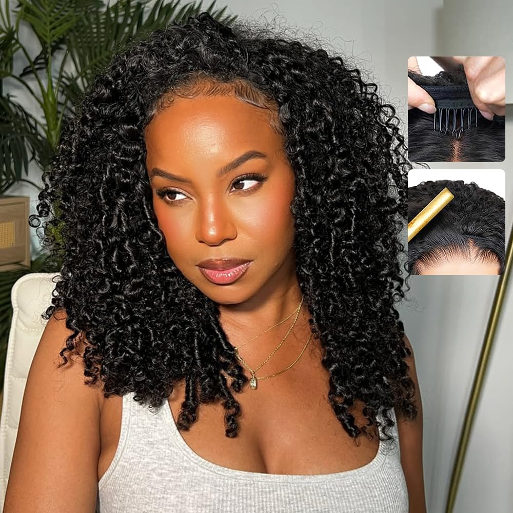Burmese Curly Half Wig - 16 Inch Human Hair, 180% Density | Glueless, Beginner-Friendly for Black Women
