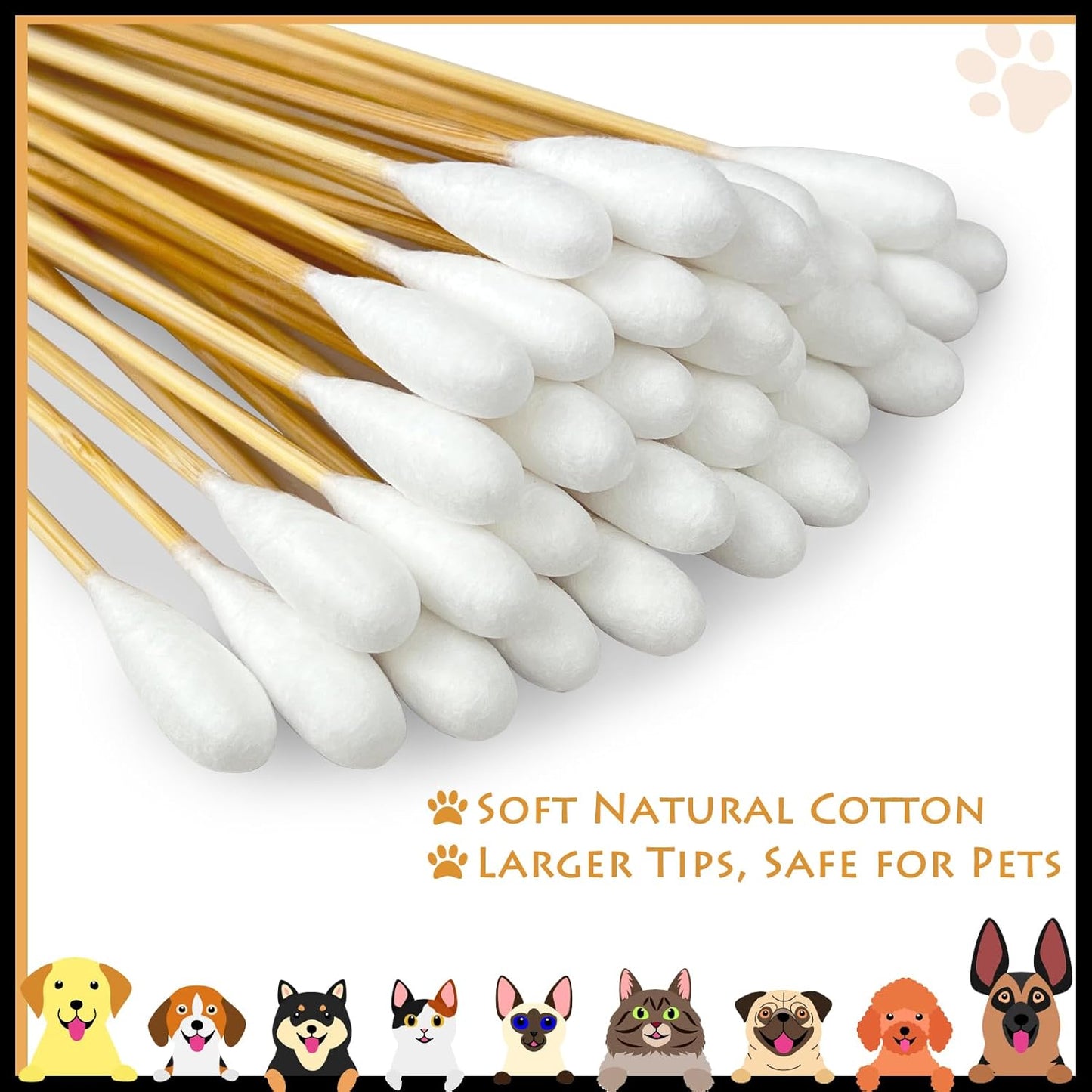 Cotton Swabs for Pet Cleaning - 6 Inch Bamboo Handle | 100 Pcs for Dogs & Cats