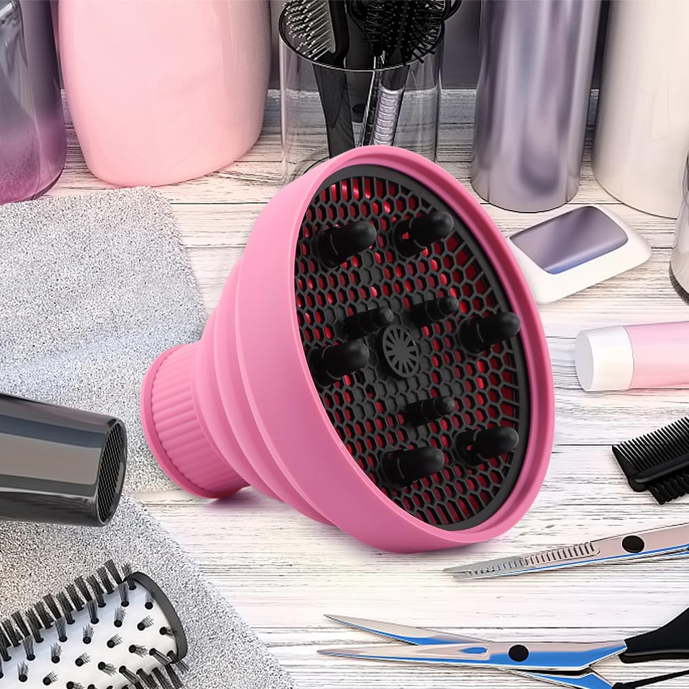 Universal Collapsible Hair Dryer Diffuser - Portable Attachment for Thick Hair | Travel-Friendly Pink Design