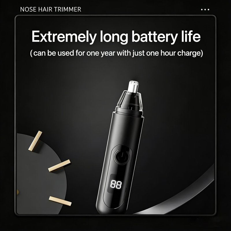 Nose Hair Trimmer for Men, 3-in-1 Painless USB Rechargeable Ear Nose & Eyebrow Trimmer with 180-Day Battery, LED Power Display, IPX7 Waterproof, Dual Blades for Precise Grooming