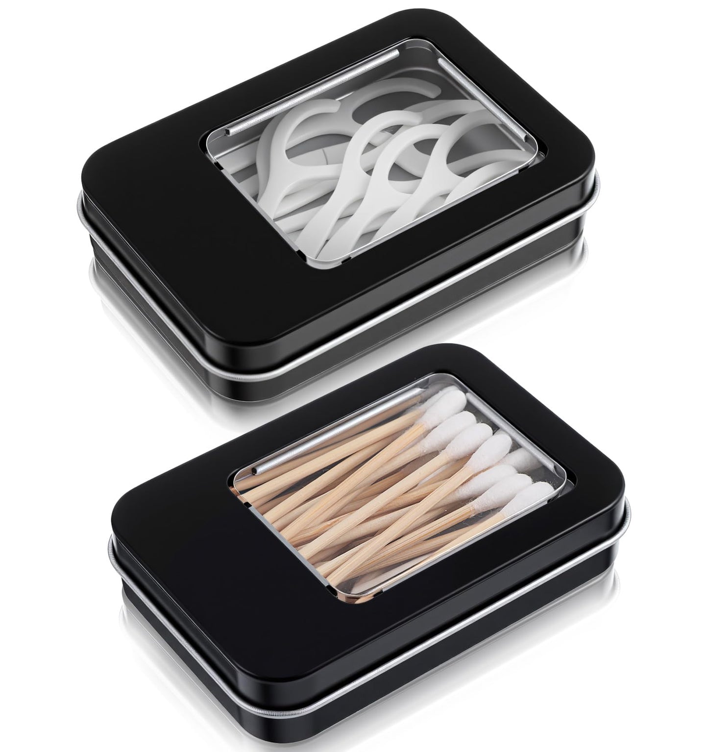 ValueBargain 2Pcs Travel Qtips Casee, Cotton Swab Travel Case with Dustproof Lid, Storage for Floss Picks Hair Ties Cosmetic (Black)