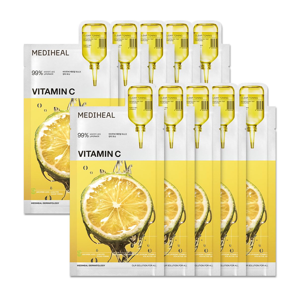 Mediheal Essential Face Mask - 90% Ceramide & Panthenol for Intense Hydration | 10-Piece Vegan Korean Sheet Mask