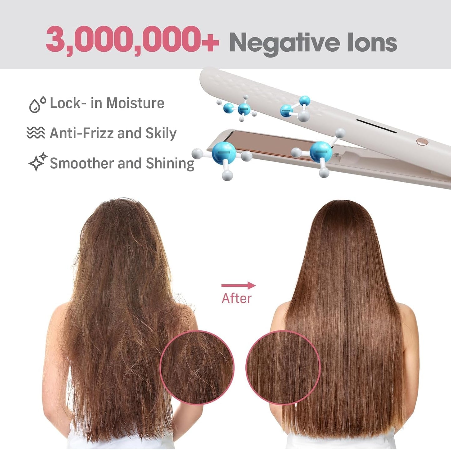 Hair Straightener | Fast Heating Ceramic Flat Iron for Women - 320℉-450℉, Auto-Off, Pink