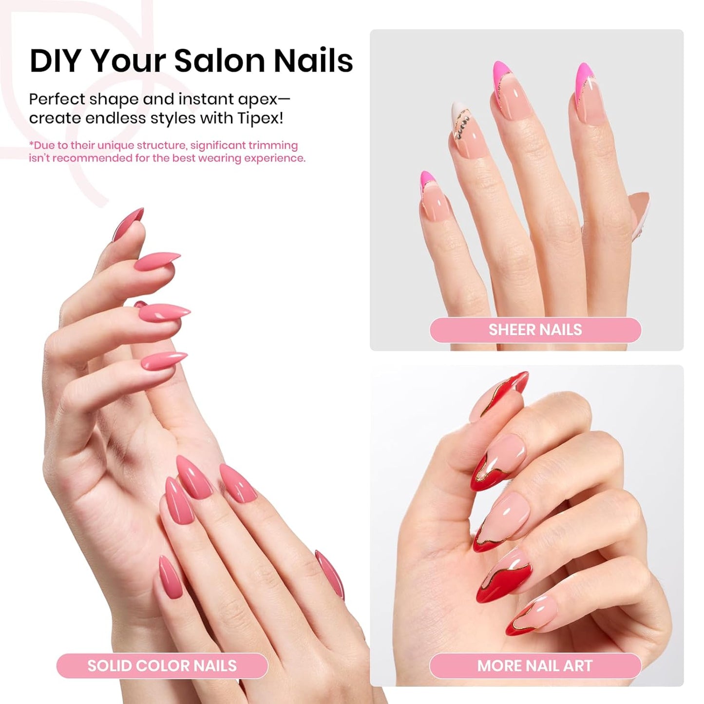 Beetles Instant Apex Nail Tips - Medium Almond, 16 Sizes (00–14), 512pcs | Thicker Acrylic for DIY Extensions