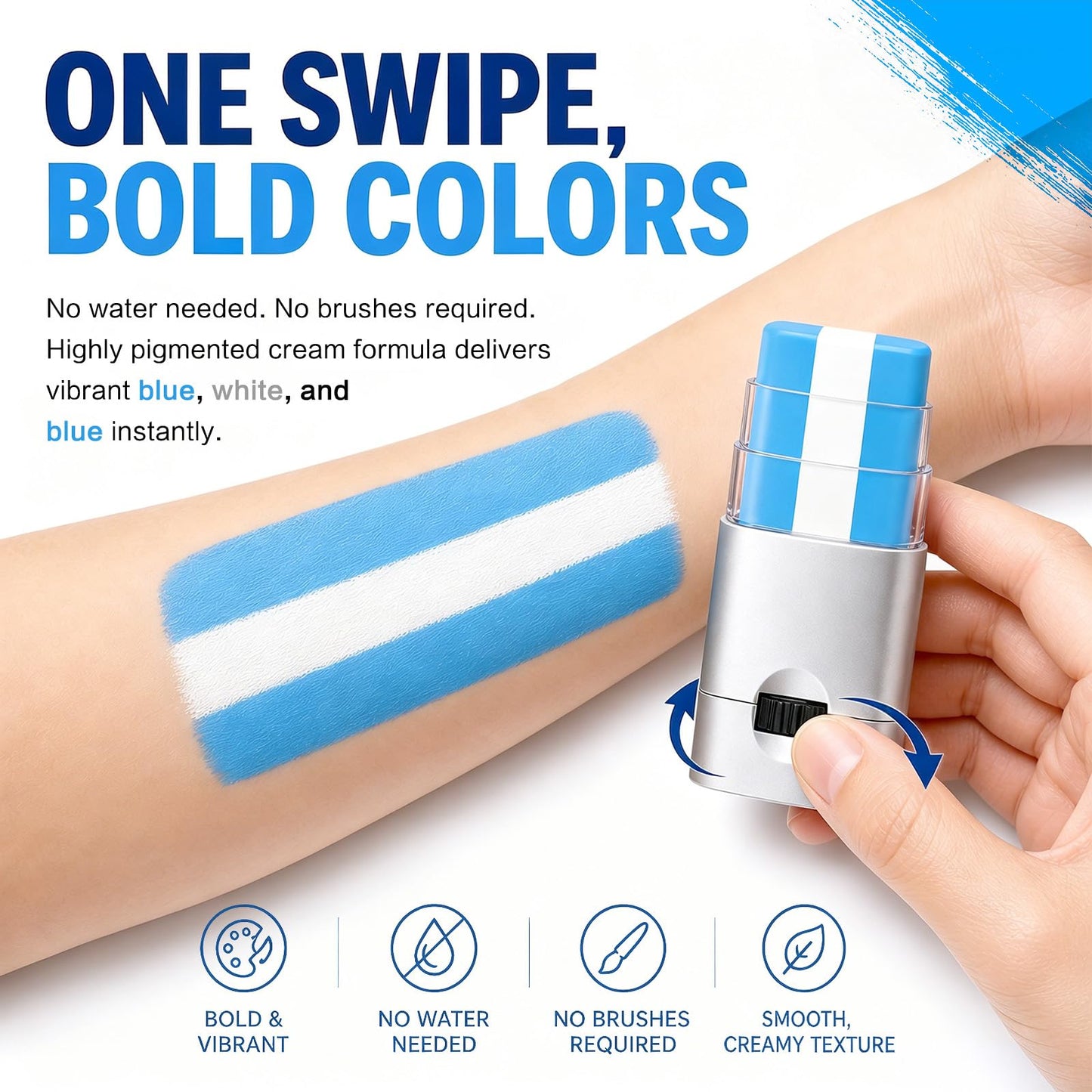 Blue White Blue Face & Body Paint Stick, Sports Eye Black-Style Makeup Stick, Soccer Fan Makeup, Waterproof Sweatproof Cream Paint for Football Baseball Fans, Flag Color Makeup for Watch Parties