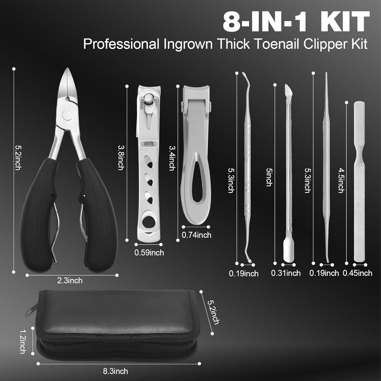 Thick Toenail Clippers for Seniors - Heavy Duty Long Handle 360° Rotating Nail Clipper | 7-Piece Set