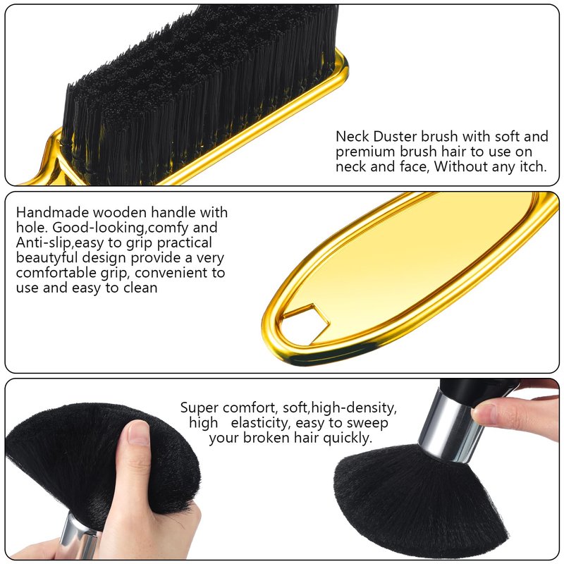 Patelai 3 Pieces Neck Duster Brush Barber Hair Blade Clipper Soft Nylon Trimmer Shaver Razor Cleaning with Storage Bag for Hair Styling(Gold)