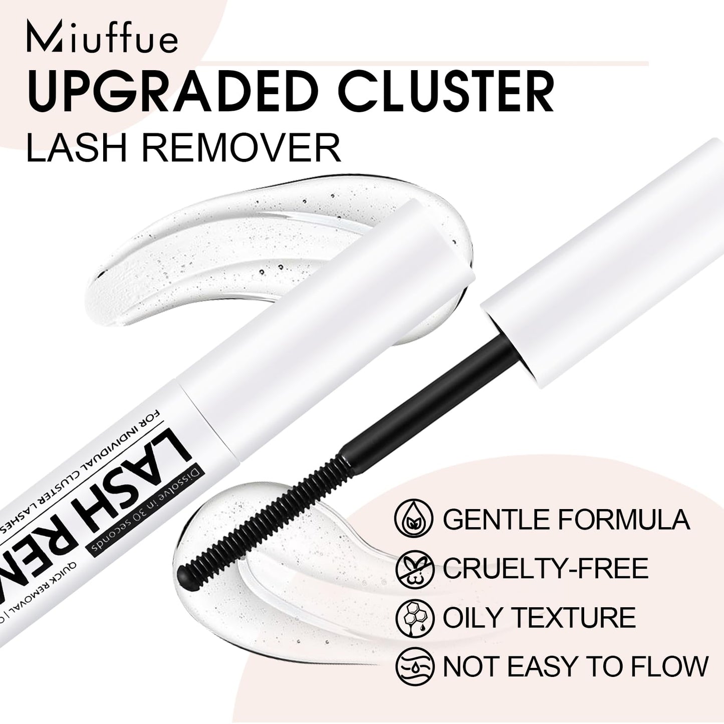 Miuffue Eyelash Glue Remover 5ML Cluster Lash Remover for Individual False Lashes, Bond and Wispys, Gentle Non-irritating Mascara Wand