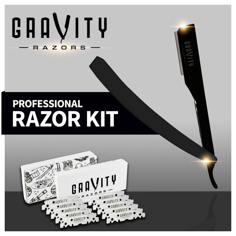 GRAVITY RAZORS Professional Straight Razor Kit – Minimal Exposure, Includes 10 Premium Blades, 0.5mm Exposed, Black