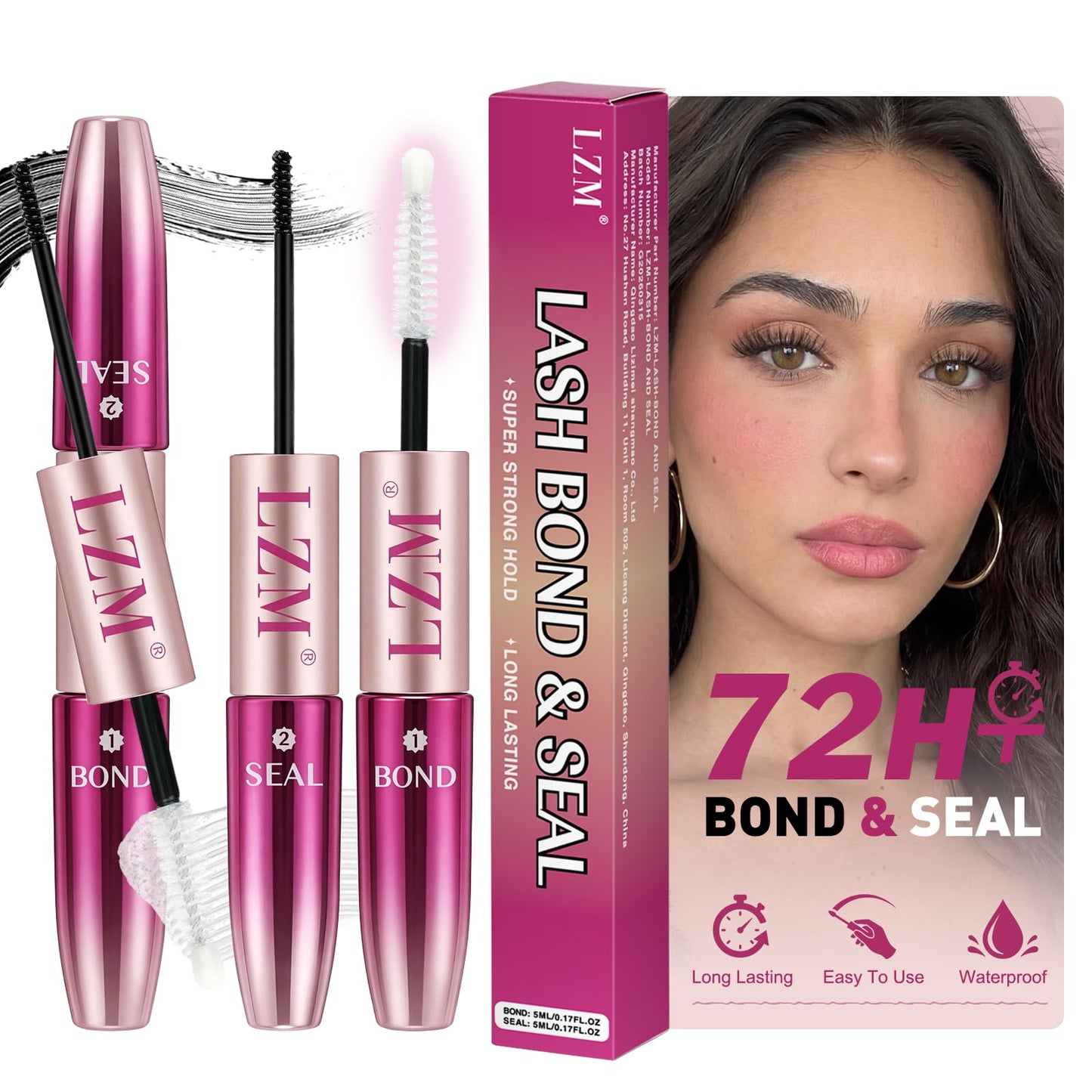 LZM Bond and Seal Lash Glue Long-Lasting 72H Lash Bond and Seal Waterproof Strong Adhesive Easy to Use Eyelash Cluster Glue (P036)