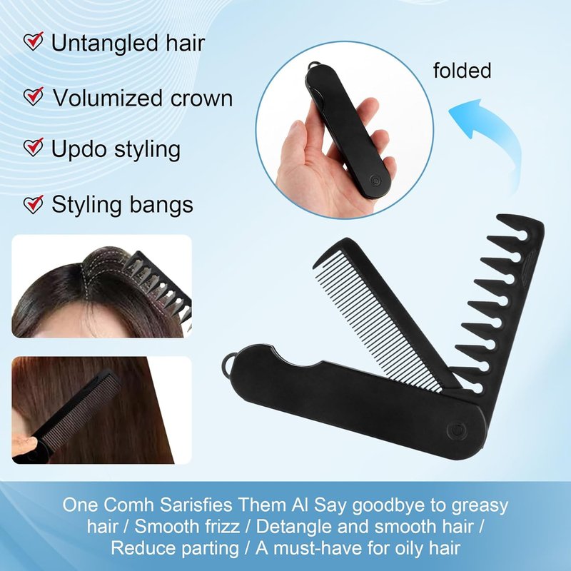 Wide Toothed Hair Comb Set - Dual-Purpose Textured Grip & Folding Design for Travel | Voluminous Styling Accessory