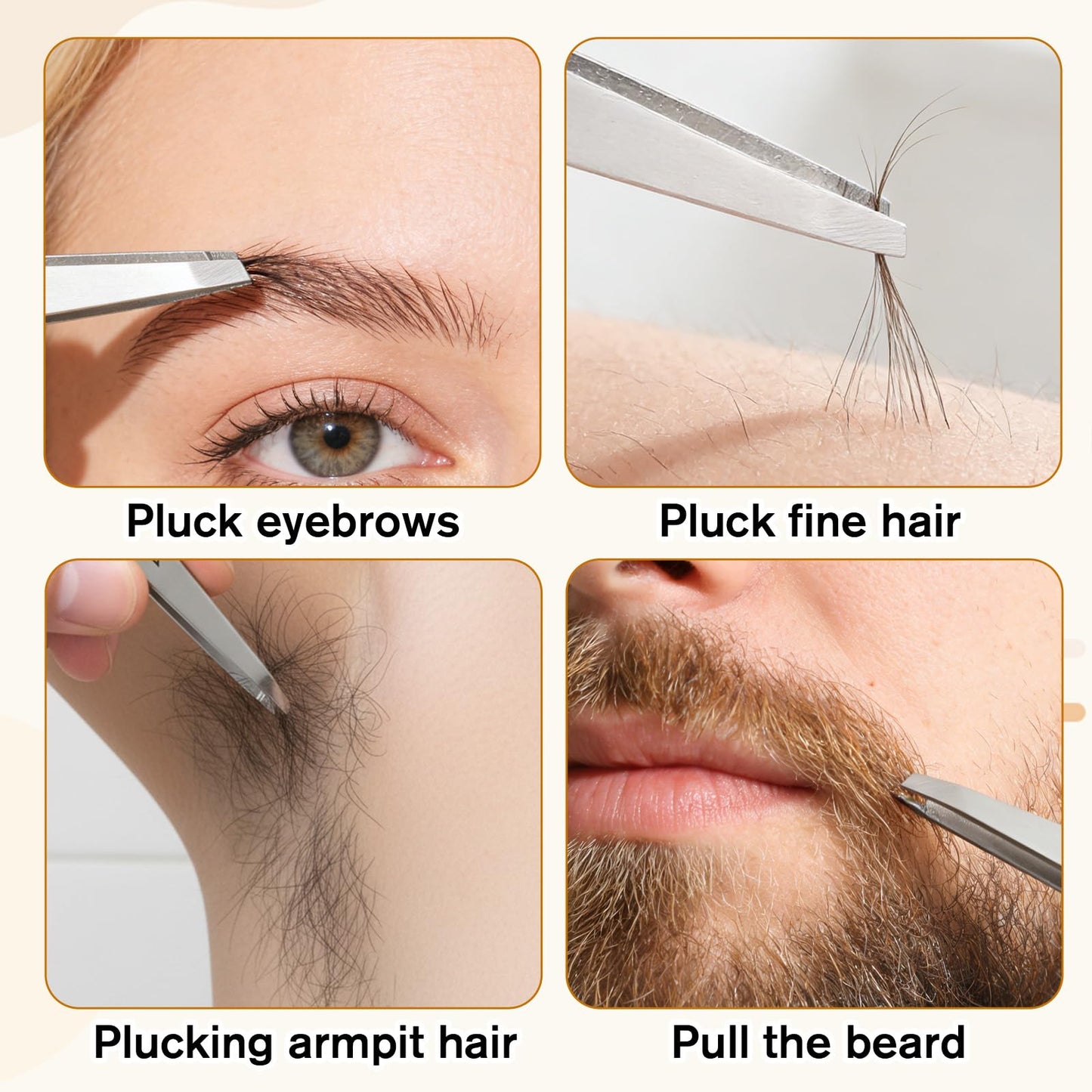Tweezers for Women Facial Hair Stainless Steel Eye Tweezers for Eyebrows Eye Brow Tweezer Slanted Tweezer for Hair Removal Eyebrow Shaping Crafting, Women Men, Silver, with Case