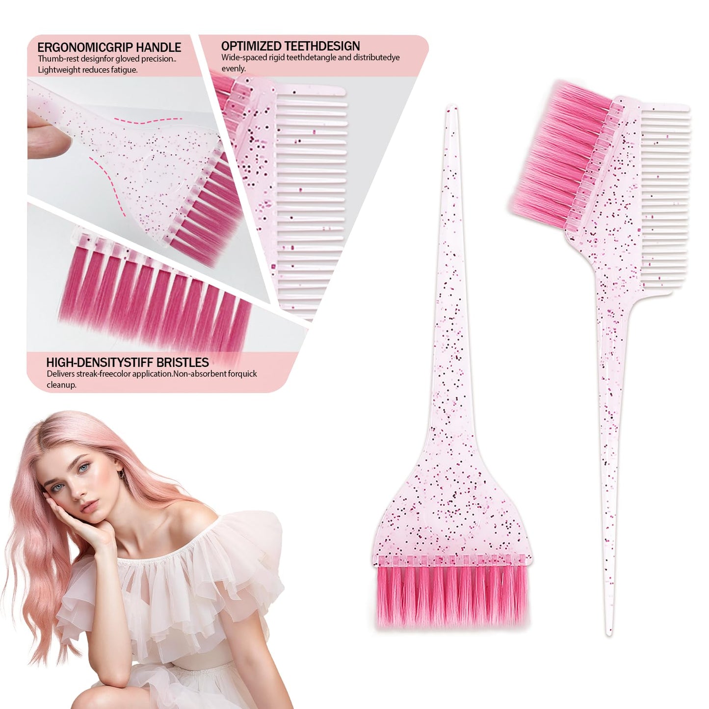 12 pcs Hair Dye Kit Professional Salon Tools with Hair Dye Brush and Bowl Set Hair Bleach Kit,Dye Clips Gloves Ear Covers,for Hairstylist and Women Hair Bleaching Coloring Highlighting Kit (12, pink)