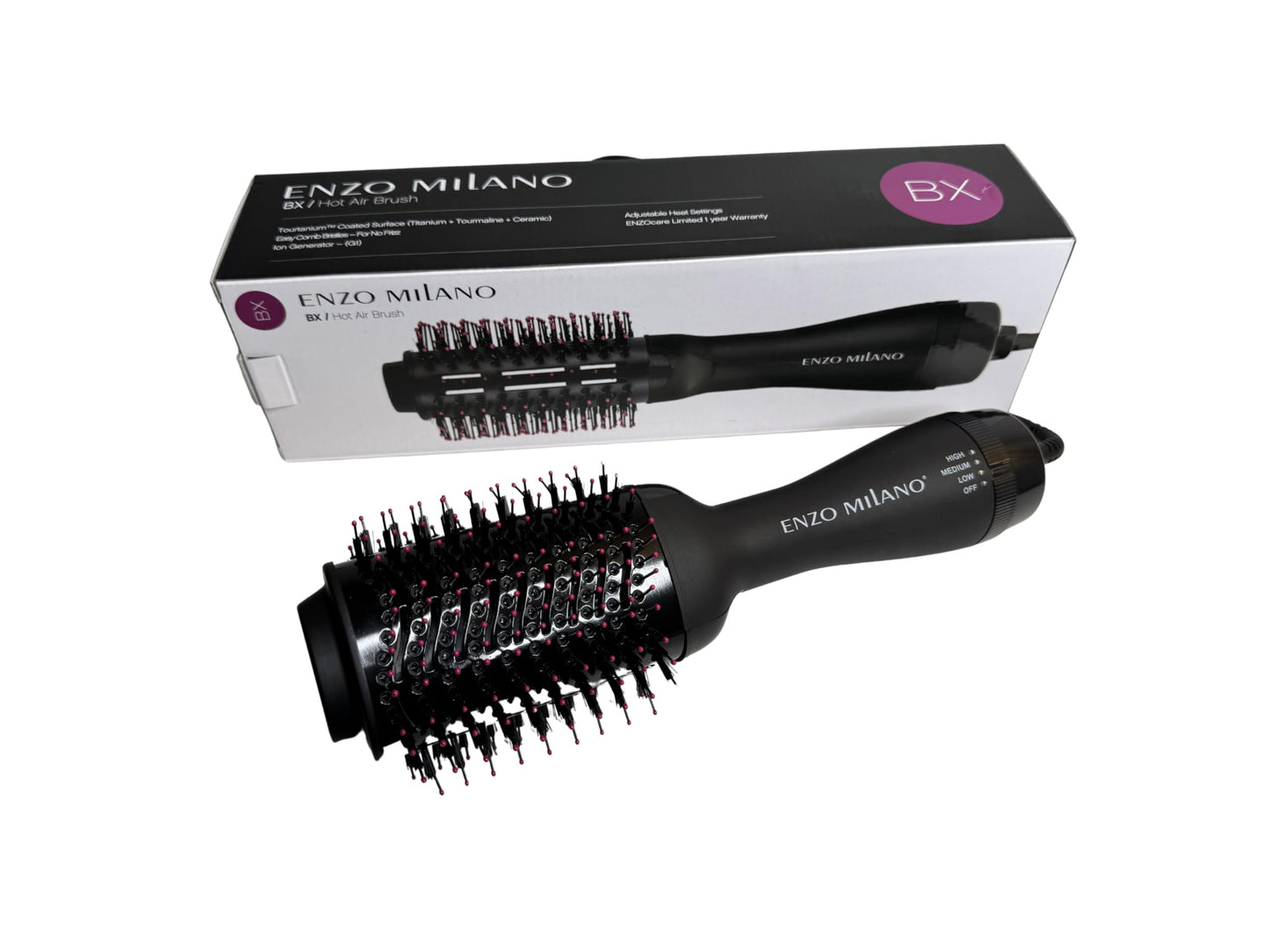 ENZO Milano Ceramic Blow Dryer & Round Styling Brush, Ceramic Blow Dryer, Frizz-Free Results, Travel-Friendly