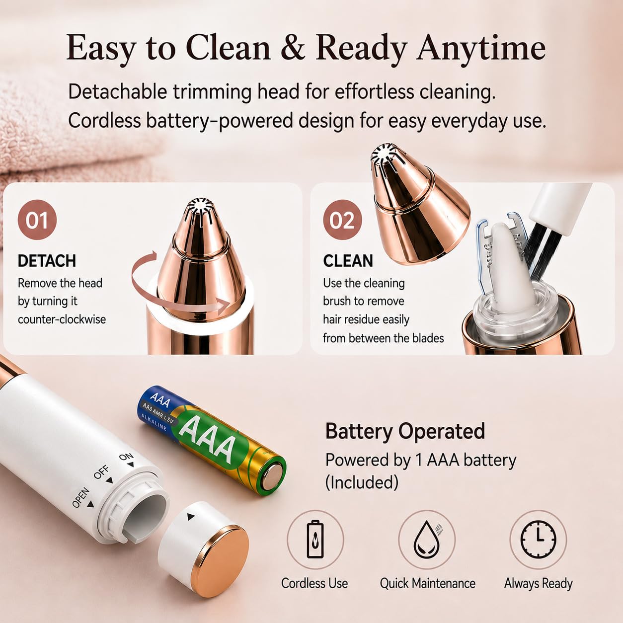 iMusthav Eyebrow Trimmer for Women, Precise & Painless Eyebrow Razor with LED Light, Electric Facial Hair Remover for Flawless Brows, Lip & Face, Battery Operated, Travel-Friendly, Gold-Plated Design