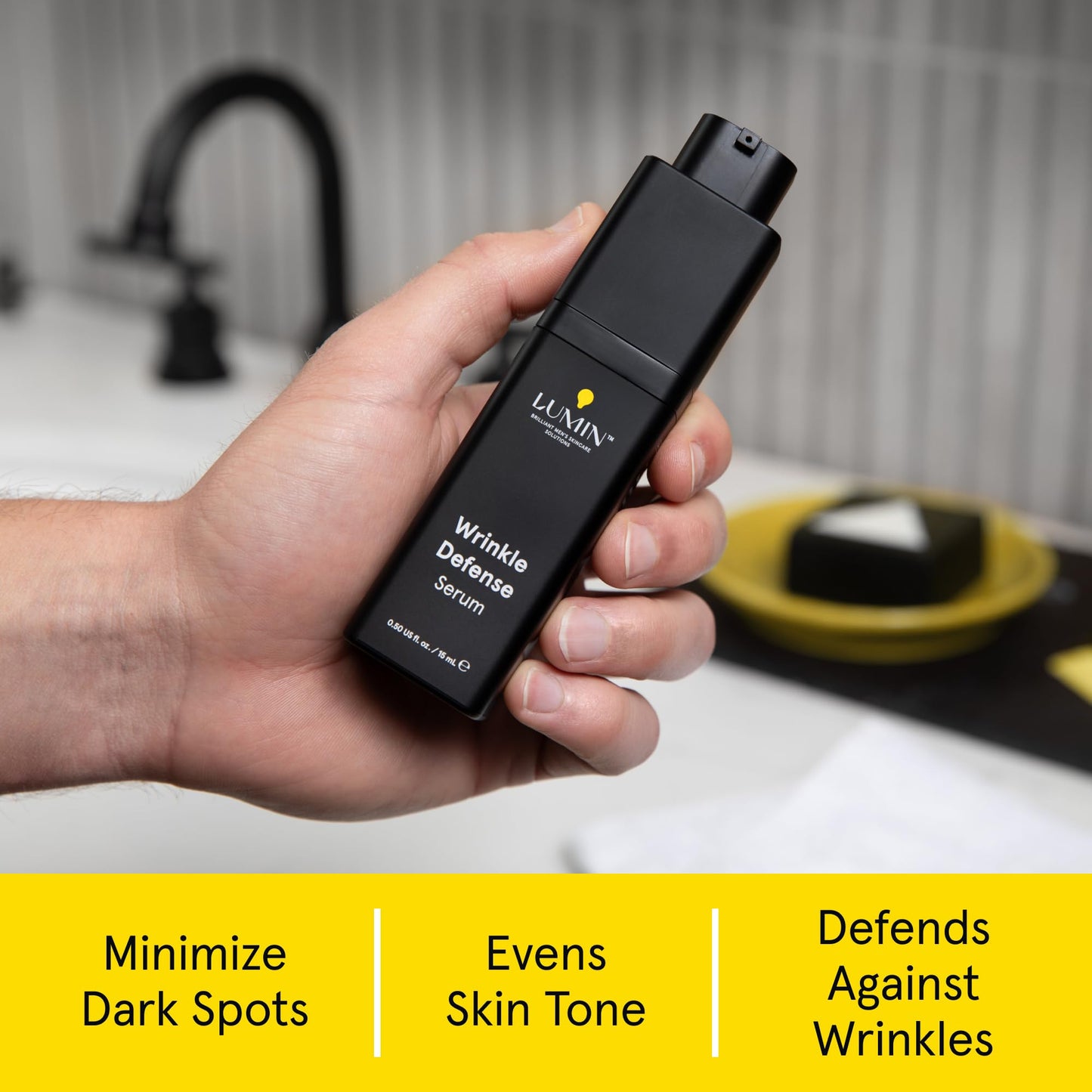 Lumin Wrinkle Defense Serum for Men – Vitamin C & Hyaluronic Acid Face Serum, Lightweight Hydrating Skincare for Smoother-Looking Skin & More Even Appearance, 15 mL