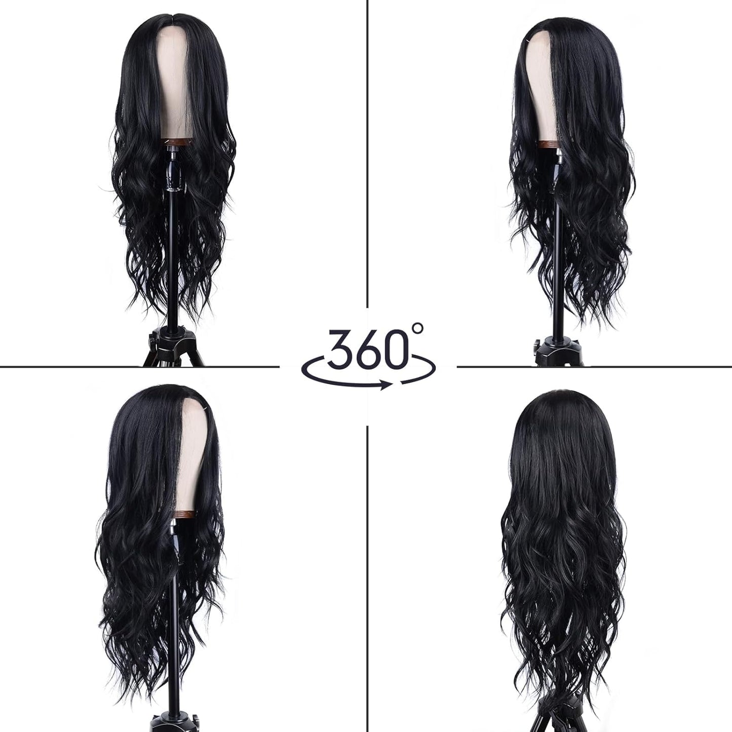 Long Wave Black Wig for Women - 26-Inch Heat Resistant Synthetic Hair | Natural Look for Daily Wear